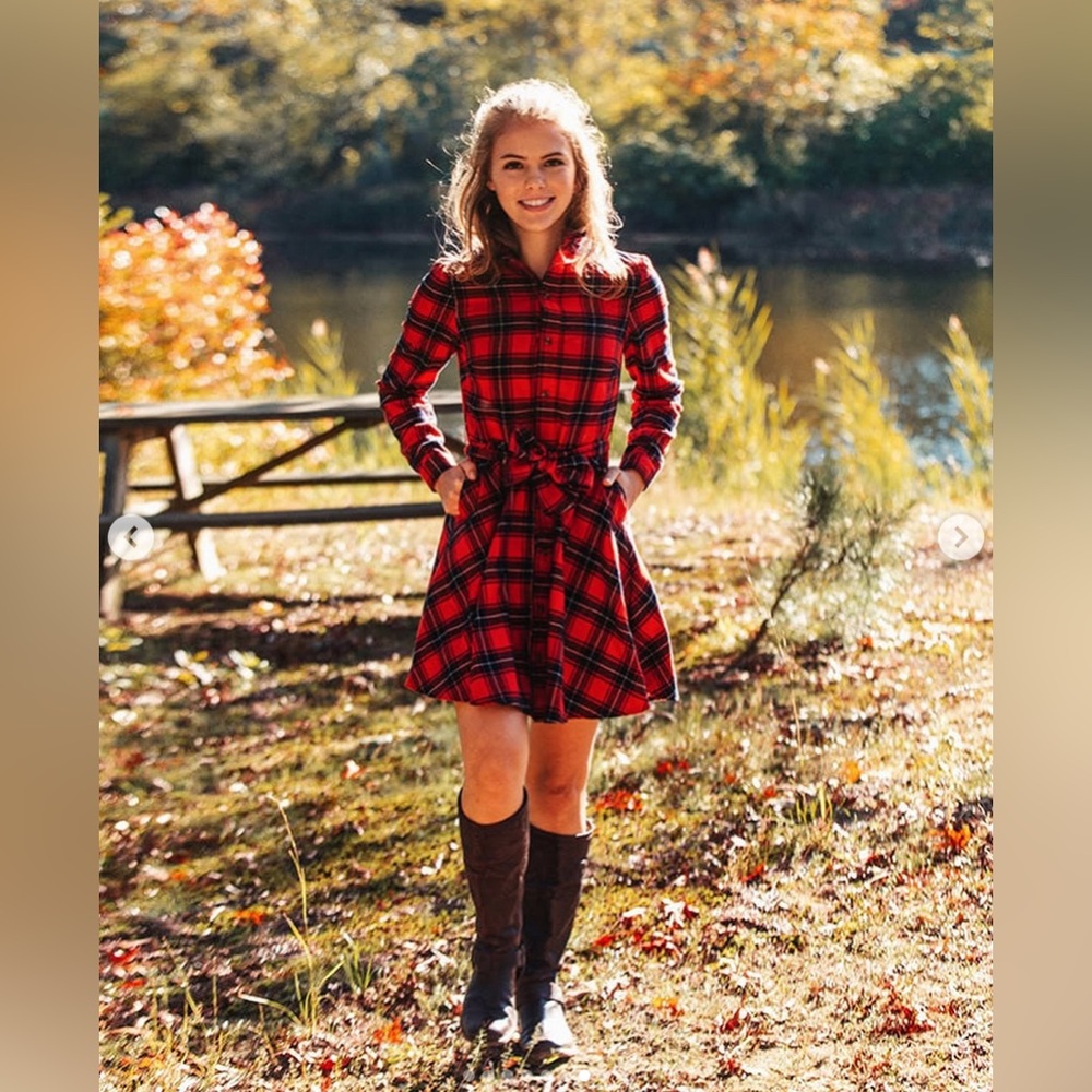 Kiel James Patrick Cozy Cabin Flannel Dress Apple Pie Skillet